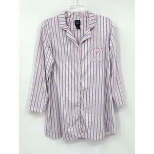 LAURA ASHLEY sleepshirt nightgown nightshirt cotton flannel striped hearts M